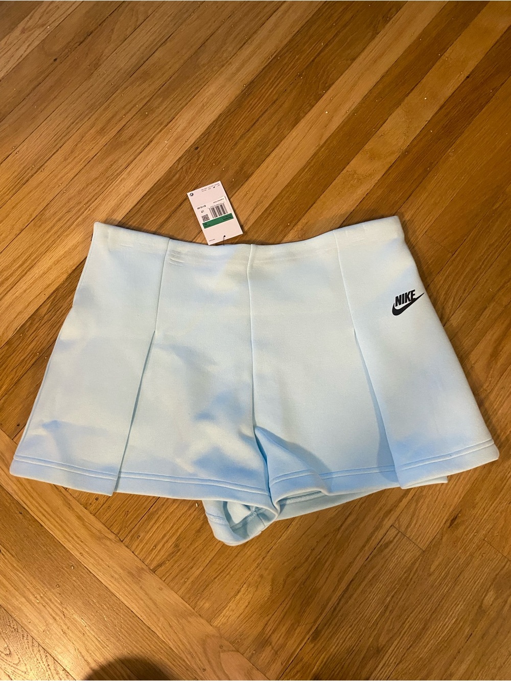 NEW Nike Women Tech Fleece Pleated High Rise Shorts Light Blue